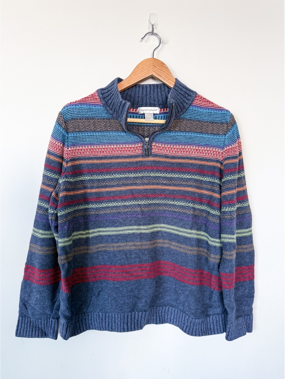 Christopher Banks Cozy Fall Knit Striped Multicolor Quarterzip Sweater